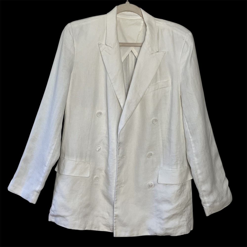 Alex Mill Womens S White Double Breasted Linen Blend Blazer Jacket‎ Quiet Luxe